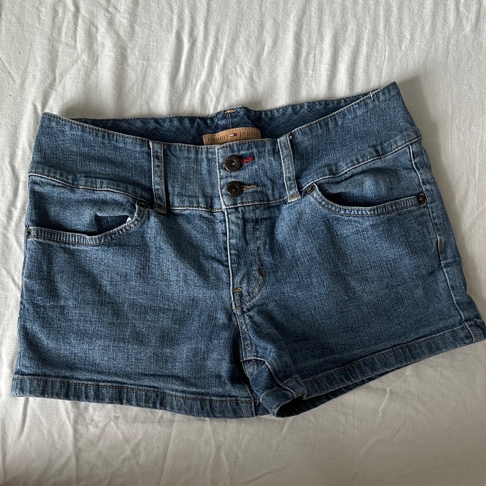 Y2K 2003 Tommy Hilfiger Low Rise Medium Blue Denim Short Shorts
